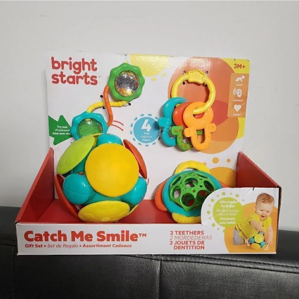 New Bright Starts Baby Catch me Gift Set 4pcs Toys Multicolor